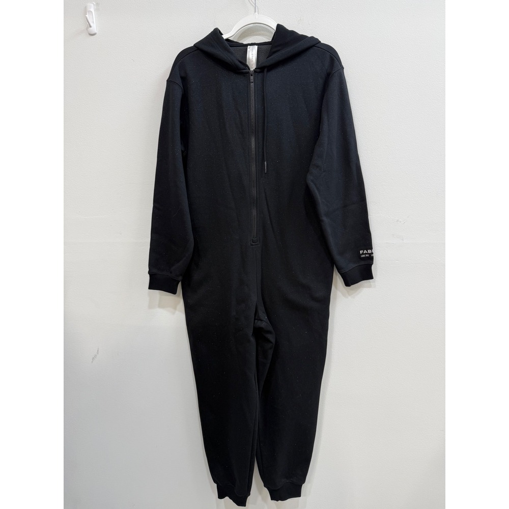 Fabletics Hooded Jumpsuit XS Black Luxe 360 Fleece Zip Front Long Sleeve NWOT